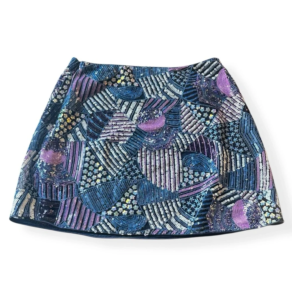 BTFL-Life Sequin Mini Skirt – Blue Purple Patchwork | Size M | Video